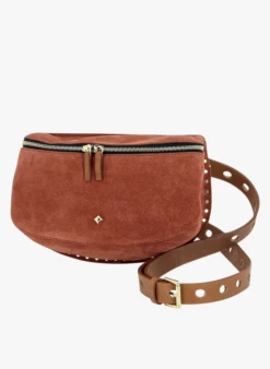 LA LILI - GRDE NANE VELOURS CLOUS - Banane En Cuir | Marron