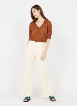 Soeur HARRY - Pantalon Large Taille Haute En Twill De Coton | Beige -Vêtements-Soeur 3322356