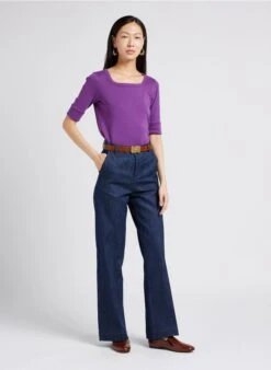 Soeur PAQUITA - Tee-shirt Col Carré En Coton | Violet -Vêtements-Soeur 4009863
