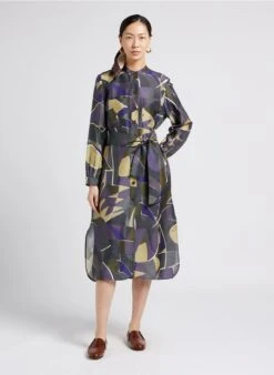 Soeur LAUREN - Robe Midi En Soie Imprimée | Gris -Vêtements-Soeur 4009867