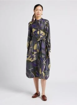 Soeur LAUREN - Robe Midi En Soie Imprimée | Gris