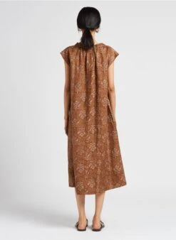 Soeur TAMARIS - Robe Midi Col Tunisien Imprimée En Lin | Marron -Vêtements-Soeur 4123517