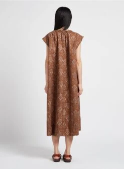 Soeur TAMARIS - Robe Midi Col Tunisien Imprimée En Lin | Marron -Vêtements-Soeur 4156270