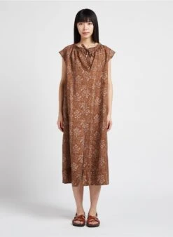 Soeur TAMARIS - Robe Midi Col Tunisien Imprimée En Lin | Marron -Vêtements-Soeur 4156271