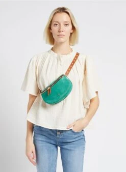 LA NEW LILI - Sac Banane En Cuir Velours | Vert -Vêtements-Soeur 4170374