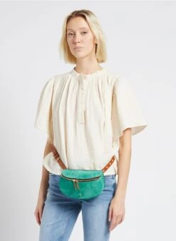 LA NEW LILI - Sac Banane En Cuir Velours | Vert -Vêtements-Soeur 4170375
