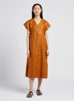 Soeur USHUAIA - Robe Midi Col V En Lin | Marron 12 Soeur USHUAIA - Robe Midi Col V En Lin | Marron -Vêtements-Soeur 4179391