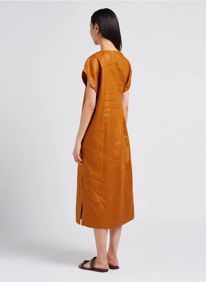 Soeur USHUAIA - Robe Midi Col V En Lin | Marron 4 Soeur USHUAIA - Robe Midi Col V En Lin | Marron – Image 2