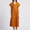 Soeur USHUAIA - Robe Midi Col V En Lin | Marron -Vêtements-Soeur 4179393