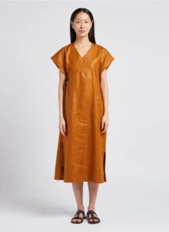 Soeur USHUAIA - Robe Midi Col V En Lin | Marron
